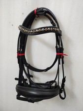 Black  Golden Stone Crystal Browband With Black Padded Noseband Dressage Bridle