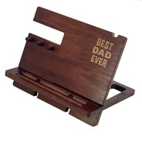 New Father's Day THE BEST DAD Desktop Phone Station with Wood Color