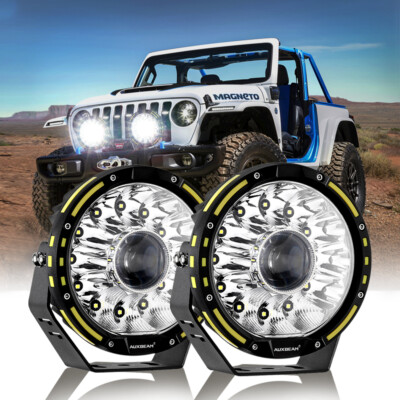 AUXBEAM 7'' INCH Round LED Driving Pods Light Bar DRL Work Spot Lamp SUV Offroad