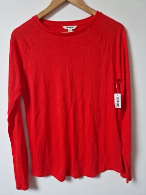 Leinenmischung rot langarmig entspannte Passform Bluse Top Größe S