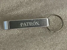 PATRON TEQUILA Aluminum Bottle Opener Keychain Key Ring Silver Promo Advertising