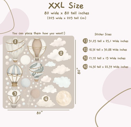 Boho Autocollants Muraux Montgolfière, Neutre Unisexe Montgolfières Décoration Crèche Set - Photo 15/15