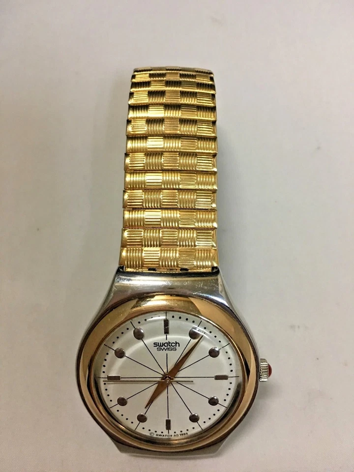 Swatch Swiss yellow gold color watch two tone case — 第 2/4 张图片