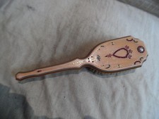 Old Vanity Celluloid Brush Art Deco Red Rhinestones  Faux Peal