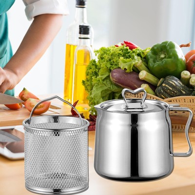 Stainless Steel Deep Fryer Pot Grease Keepers for Cooking Oils Storage Baking 2L