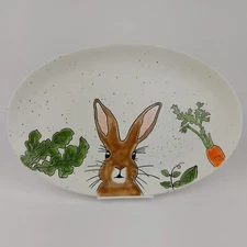 Eli & Ana Easter Spring Bunny Rabbit  Appetizer Dessert Platter Ceramic Oval 