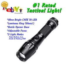 Hausbell T6-D LED Flashlight Adjustable Focus Zoomable Tactical Self Defense Lig