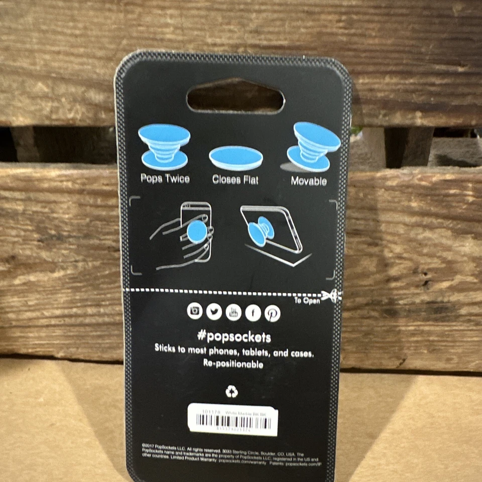 Pop Sockets Single Phone Grip Universal Phone Holder White Marble Cell Stand  - Image 2 of 2