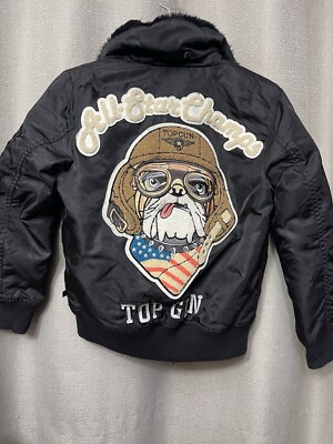 Type B-15 Top Gun Black Bomber Jacket Kids Patches U.S Air Force Sz 8 READ