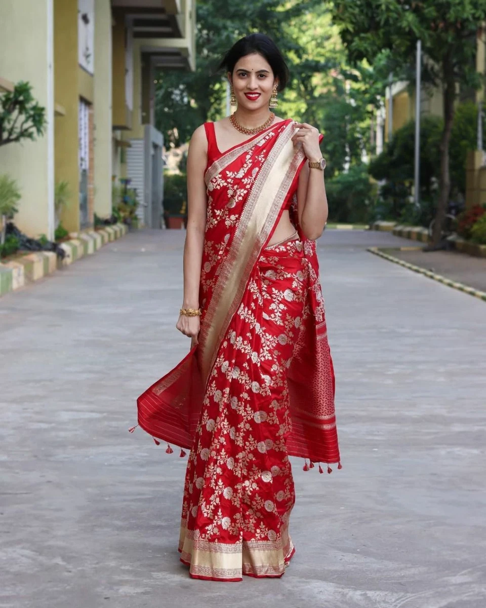 Red saree party wear deals