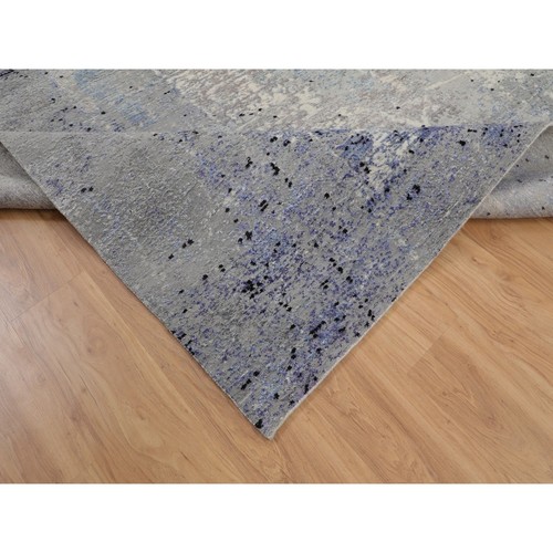 Alfombra anudada a mano de lana y seda de 7'9""x10'3"" diseño abstracto con blues suave R58026 - Imagen 7 de 12