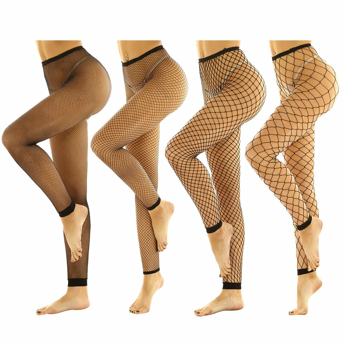 Women Fishnet Mesh See Through Footless Stretchy Tights Pant Stockings