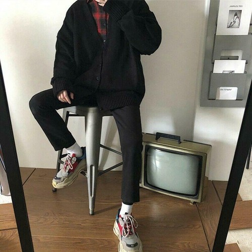 Herren Pullover Cardigan Knopfleiste V-Ausschnitt Loose Fit Oversize Langarm Freizeit - Bild 10 von 25