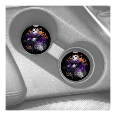 JACK SKELLINGTON  BLACK CUSTOM RUBBER CAR DRINK HOLDER COASTERS 2pc SET