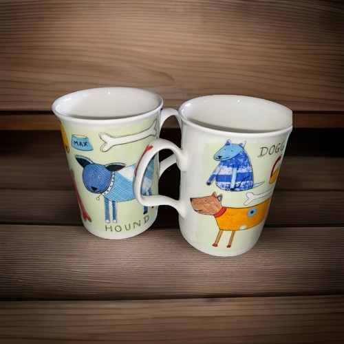 Roy Kirkham Fine Bone China 2 Mugs 2004 Pooch Dogs Tall CoffeeTea England W/box - Picture 2 of 4