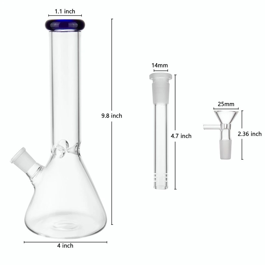 10" Heavy Duty Glass Bong Glass Water Pipe Smoking Tobacco Pipe Beaker 14MM Bowl