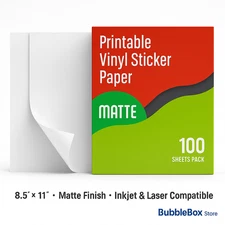 100 Sheets Matte Printable Vinyl Sticker Paper 8.5x11 Inkjet Laser Waterproof