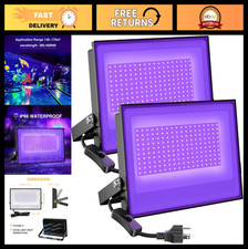 100W LED Black Light Flood Lights - 2 Pack, Waterproof Neon Glow for Parties, Ha