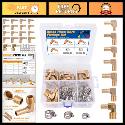 18PCS Brass Hose Barb Fittings 90° Elbow NPT Male Adapter Kit 1/4'' 5/16'' 3/8'' wi