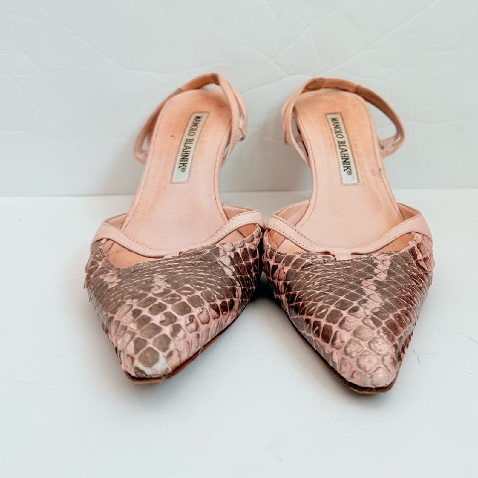 Manolo Blahnik Pink Python Snakeskin Leather Caro… - image 8