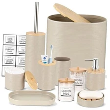  Bathroom Accessory Set-11Pcs Beige Bathroom 11 PCS Bathroom Set Apricot