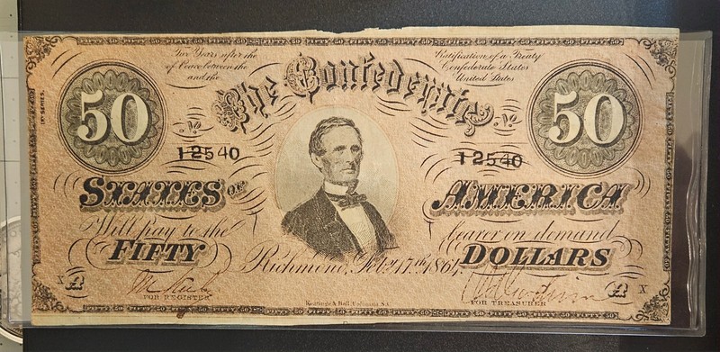1864 Feb 17th $50 Confederate States of America note Type 66 Richmond VA SN12540