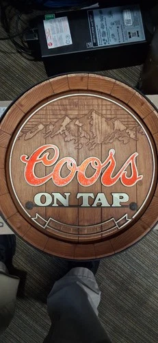 Vintage Coors On Tap Beer Barrel Sign Wood Look Plastic Bar Decor Breweriana Man