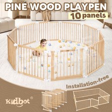 Kidbot Wooden Baby Playpen 10 Panel Safety Gate Kids Pet Dog Activity Centre