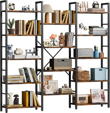 Triple Column 5 Tier Bookshelf Industrial Large Bookcase with 14 Open Display S