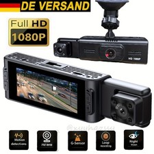 3 Kanal Dashcam Auto Vorne Hinten und Innen Autokamera Nachtsicht G-Sensor 1080P