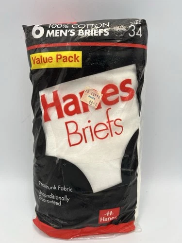 Vintage Men's Hanes Briefs Size 34 White Band Grey stripe COTTON 1992 USA 6 Pack