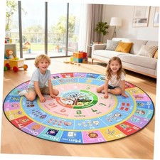 Round Kids Rug for Playroom,ABC Alphabet Small Classroom Rug,Educational Kids