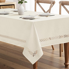 MIULEE Ivory Rectangle Linen Polyester Tablecloth with Decorative Cutouts Spring