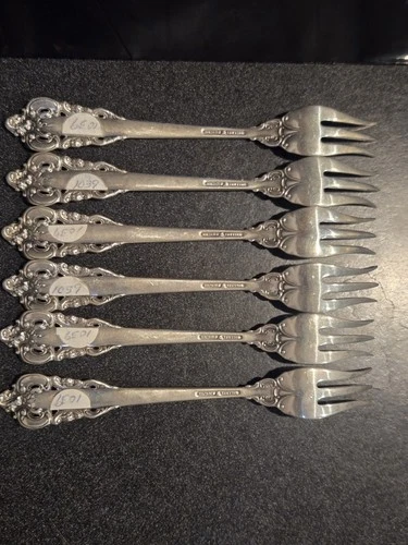 Wallace Grande Baroque Sterling Silver 6 Cocktail Forks Ornate No Mono