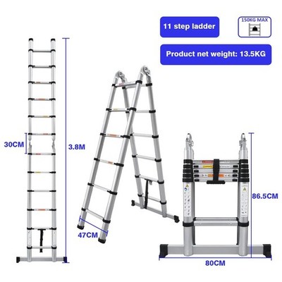3.8M/5M Aluminium Telescopic Ladder ,Heavy Duty Multi-Purpose A-Frame Sturdy Fol