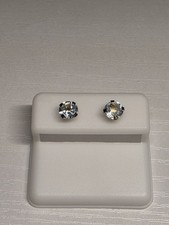 14K Gold Light Blue Topaz Stone Stud Earrings Round Square Butterfly Prong