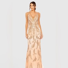 New Mac Duggal Pink V-Neck Sequin Embellished Gown Style 6015 – Apricot – Size 6