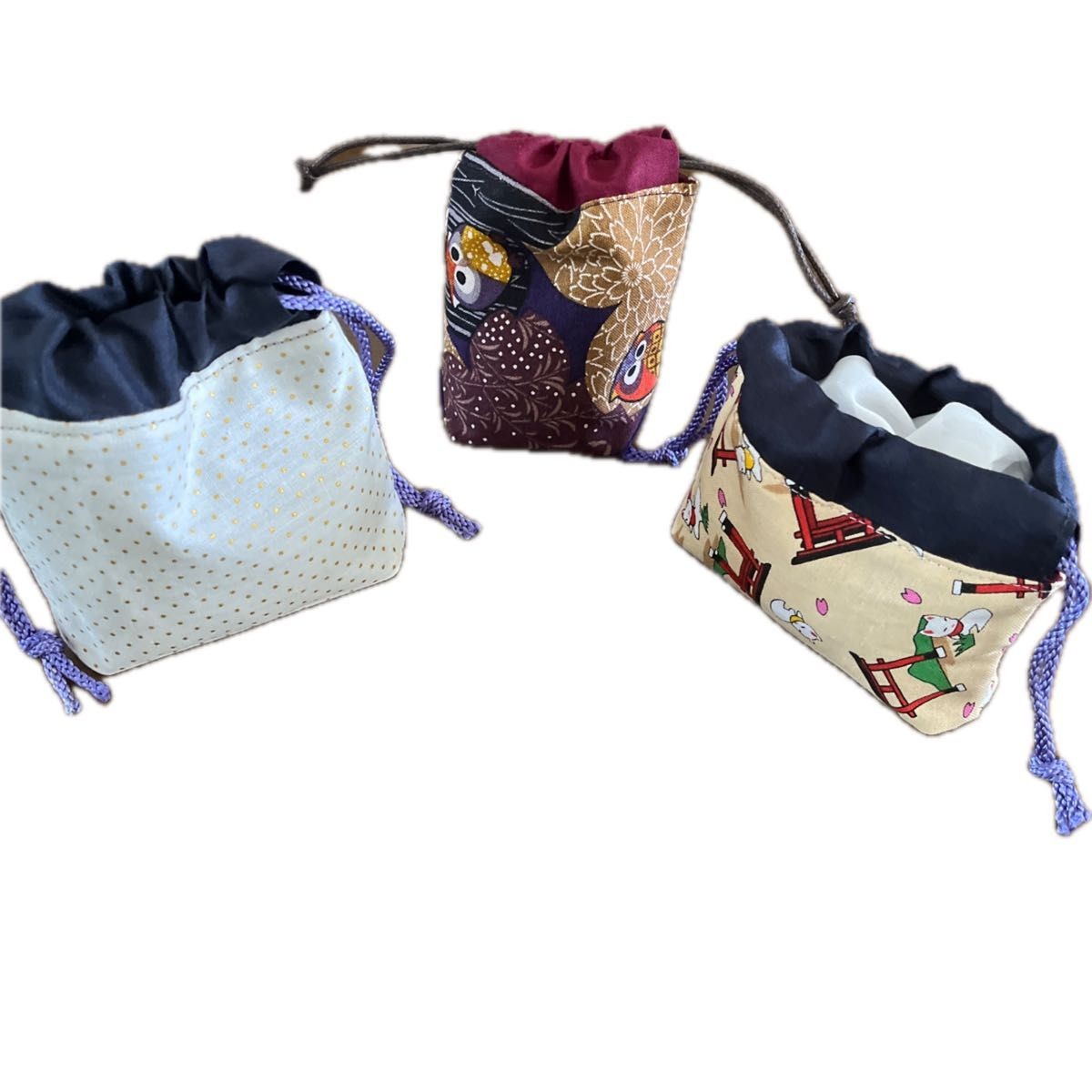 Mini drawstring purse, Japanese pattern, dot patt… - image 1