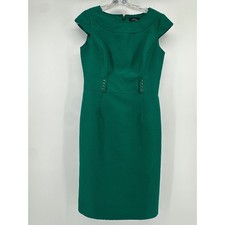 Tahari ASL Green Textured Sheath Dress Cap Sleeve Sz 4 Career Office Teacher