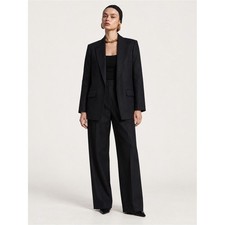 Mango Linen Long Blazer in Black Size M