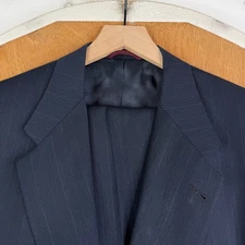 VTG Hart Schaffner Marx Suit Mens 42R Navy Blue Pinstripe 2 Button Wool 36x30