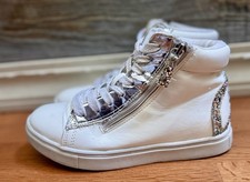 Justice Size 2 Girls White Glitter Peace Sign High Top Sneakers
