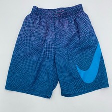 Nike Boy's Blue Graphics Swoosh Logo Swim Shorts with Lining Size S