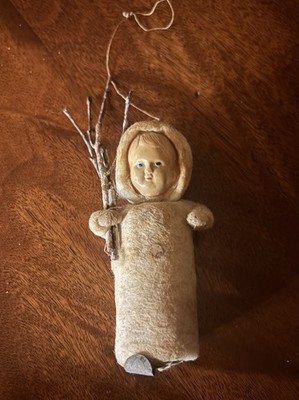 VINTAGE SPUN COTTON CHRISTMAS SNOW GIRL- CELLULOID FACE- Christmas Ornament