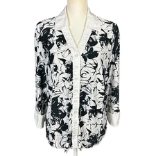 JPR Separates Top Women Sze 1X White Black Floral Henley Casual Office Button Up