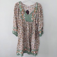 Bluetime Dress Large Multicolor Long Sleeve V-neck Bohemian