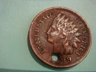 1899 Indian Head Penny IHP XF- cond with hole punch -  actual coin in photos