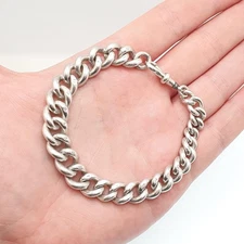 Antique Victorian Sterling Silver Albert Chain Bracelet Heavy Large Big 1891