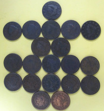 (Lot de 20) gros centimes américains ~ adolescents jusqu'aux années 1850 ~ moyenne circ/bon/très bon état/quelques meilleurs