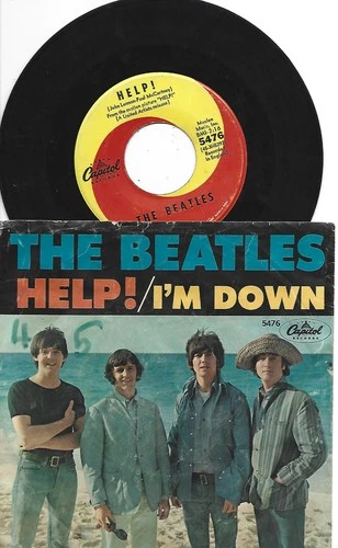 VINTAGE THE BEATLES I'M DOWN/HELP 45 WITH SLEEVE ESTATE FIND RECORD